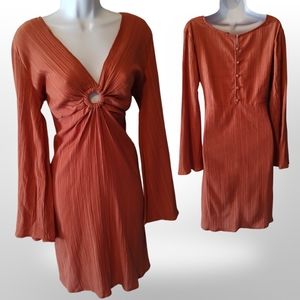 Roxy Bell Sleeve Dress, Size Small S, Orange